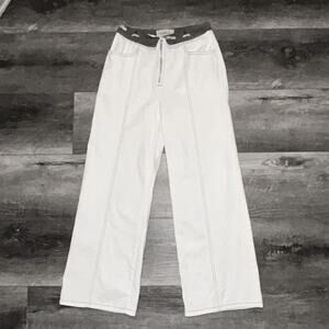 No One Else White Wide Leg Zip Front Jeans Contrast Waist High Rise Size 27 Long